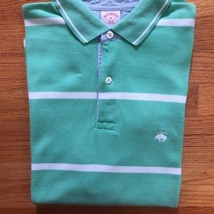 Brooks Brothers Polo Medium Green White Stripe M